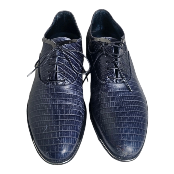 Fabi Derby Oxfords Mens Exotic Print Leather Navy Blue Shoes Italy Size EU 40 US